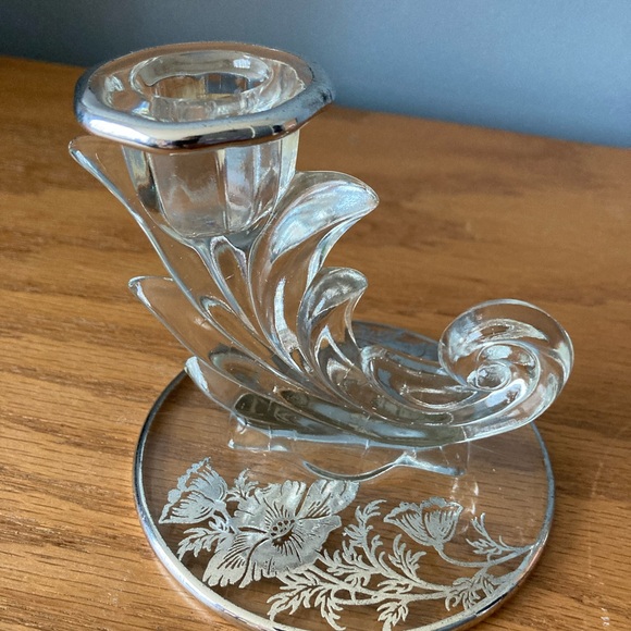 Pair of Fostoria Baroque crystal candlestick holders with silver overlay - Picture 3 of 8